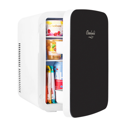 Cooluli Infinity Black 15 Liter Compact Portable Cooler Warmer Mini Fridge for Bedroom, Office, Dorm, Car - Great for Skincare & Cosmetics (110-240V/12V)