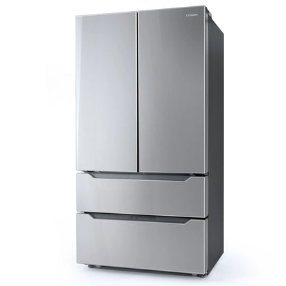 Cosmo 5 Piece Kitchen Appliance Packages with 30" Freestanding Electric Range 30" Island Range Hood 24" Built-in Fully Integrated Dishwasher French Door Refrigerator & 48 Bottle Wine Refrigerator