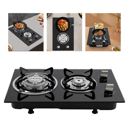 2 Burner Modern Gas Cooktop Gas Stove Top with 2 Burner Black 20.47*12.6 in