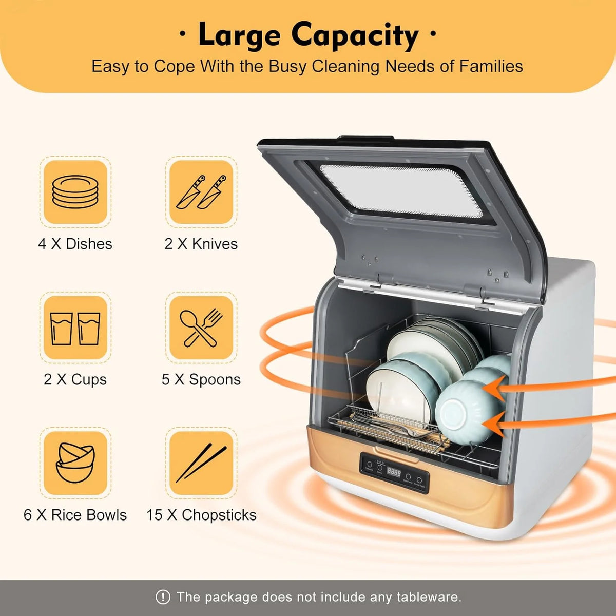 Countertop Dishwasher, Portable Dishwasher With Water Tank, 3 Washing Programs, 360-Degree Water Spraying, 75��C Hot Air Drying Technology, 110v, 1200w (Black+Brown)