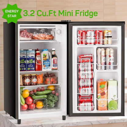Mini Fridge 3.2 Cu. ft Single Door, 5 Star Energy Efficient, Low Noise, 5 Adjustable Thermostat & Removable Glass Shelves, Silver