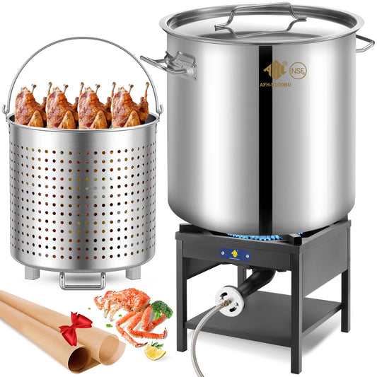 100QT Stainless Steel Seafood Boiling Kit, 200,000BTU Propane Stove for Outdoors Cooking, Large Stock pot w/Basket for Shrimp, Lobster, Crab Crawfish, Turkey Deep Fryer, Seafood Boil Pot