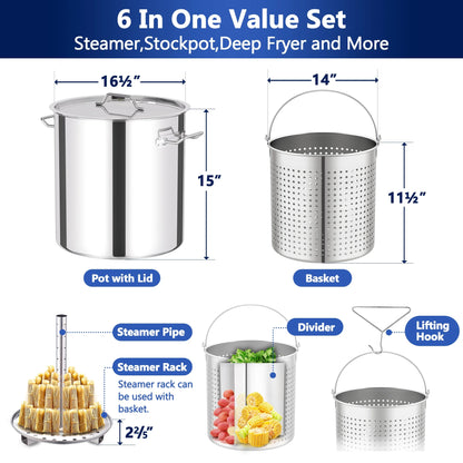 32QT Stainless Steel Seafood Boil Pot with 200,000BTU Single Burner Propane Stove, Heavy Duty Propane Burner For Outdoor Cooking Turkey Fryer, Crawfish Boil, Homebrewing