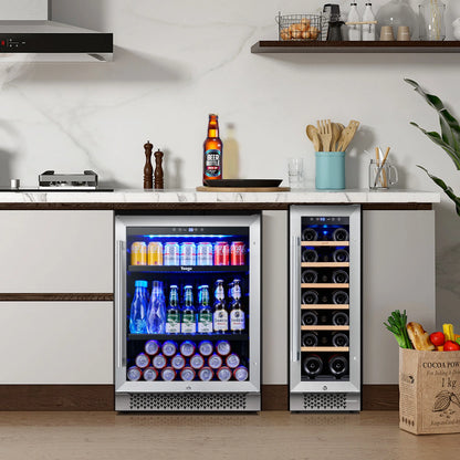 Yeego 30" Wine and Beverage Refrigerator,Two 15" Wine and Beverage Cooler Under Counter or Freestanding, Hold 33 Bottles and 80 Cans(Two Pack)