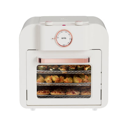 Aria 16QT Retro Compact Multifunctional Air Fryer Toaster Oven with Accessories  - Pearl