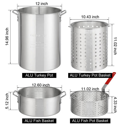 30QT Turkey Deep Fryer Baskets & Stand, Aluminum Fryer Pot w/ 54000BTU Propane Burner, Thermometer, Marinade Injector, Turkey Rack & Rack Lifter, for Outdoor Cooking
