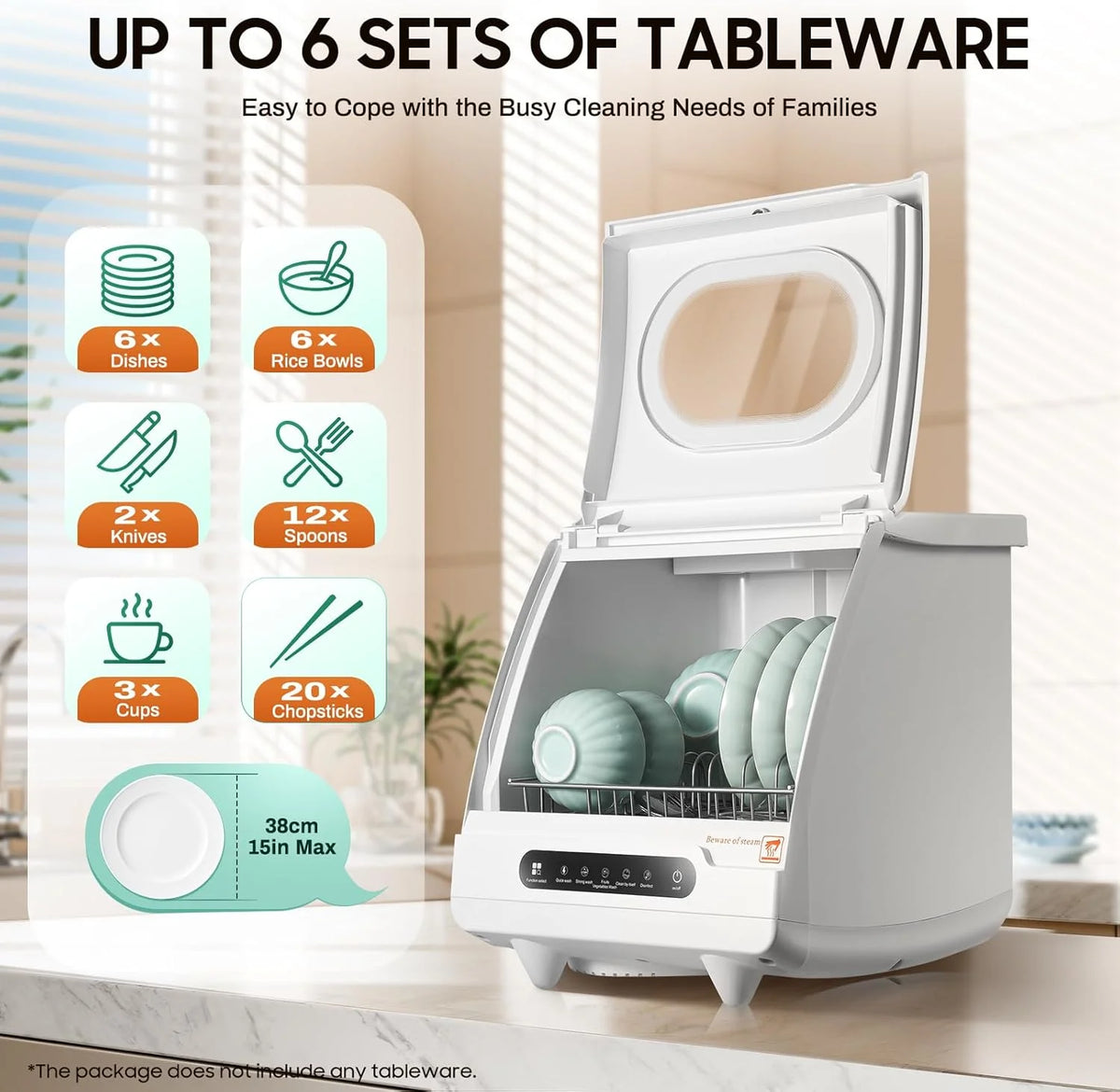 110v Portable Countertop Dishwasher,Home Apartment Tabletop Compact Dishwasher With Inlet & Drainage Pipe,Mini Countertop Dishwasher,Clear Window,For Cleaning Utensils At Home After Dining.