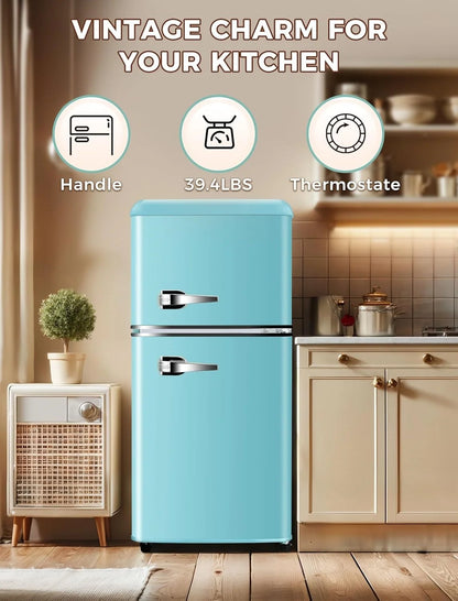 GGTB 3.0 Cu.ft Two Door Small Refrigerator with Freezer, Compact Retro Mini Refrigerator for Dorm, Office, Bar, RV, Bedroom, Red