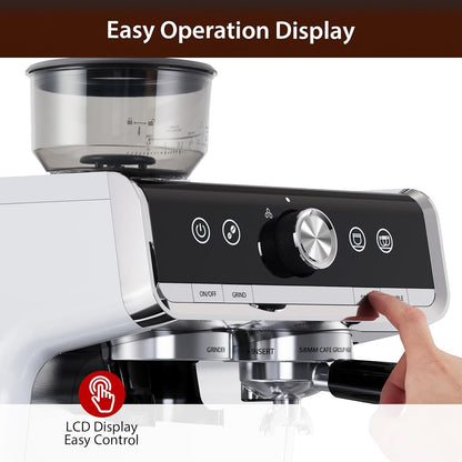 COZONY Espresso Machine 15 Bar, 2.5 L Water Tank, Semi Automatic Coffee Maker with Grinder, Milk Frother/Steam Wand, Italian Pump, All-in-One Espresso Machine, Stainless Steel, Silver