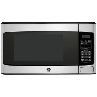 GE GCST11N1WSS 1.1 cu. ft. Countertop Microwave Oven 950 Watts Stainless Steel Bundle with 2 YR CPS Enhanced Protection Pack and Deco Chef Pair of Red Heat Resistant Oven Mitt