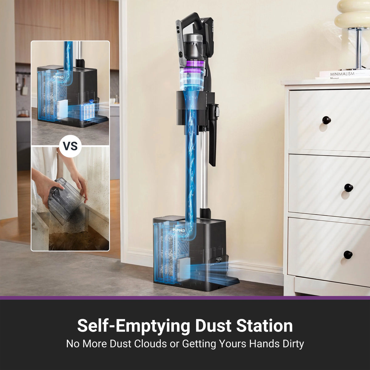 Eureka Stylus Elite Anti-Tangle Cordless Stick Vacuum Cleaner, 60 Minute Runtime, Auto-Empty Dust Station, Pet Hair, Multi-Surface, NEC490SE