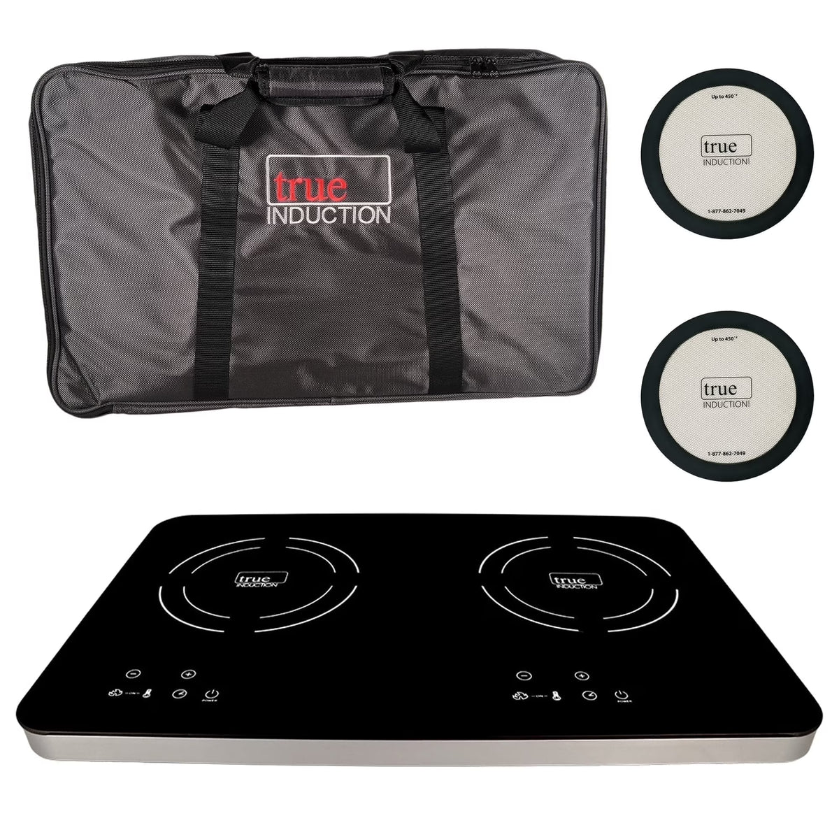 True Induction TI-2C Protable UL1026 Certified, 23-inch Dual Induction Cooktop 1750W Glass-Ceramic Top with FREE Carrying Bag & 2 Silicone Mats
