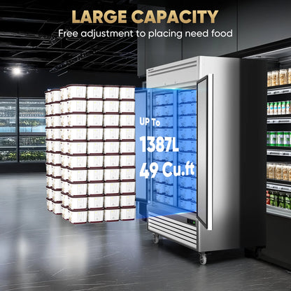 Coolski 54"W 2 Door Commercial Freezer, 49 Cu.ft Stainless Steel Reach-in Freezer