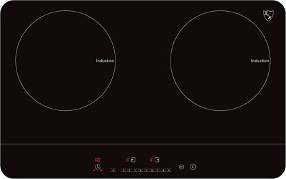 K&H 2 Burner Double Dual 24 Inch Induction ULTRA SLIM Electric Stove Top Ceramic Cooktop White 120V 1800W IN-DD18-120S