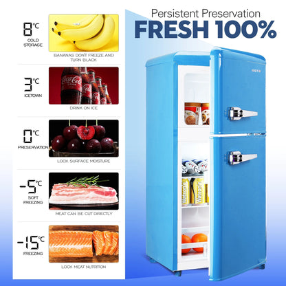 GGTB 3.0 Cu.Ft Two Door Small Refrigerator with Freezer, Compact Retro Small Refrigerator for Dorm, Office, Bar, RV, Bedroom, Blue