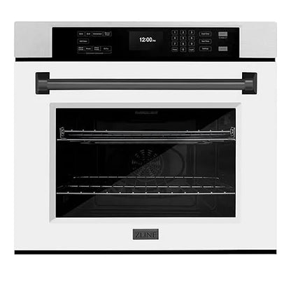 ZLINE 30 in. Autograph Edition Professional Convection Single Wall Oven with Air Fry and Self Clean in DuraSnow Stainless Steel with White Matte Door and Matte Black Handle (WASSZ-WM-30-MB)