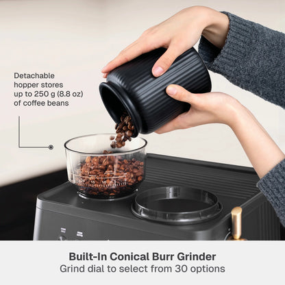 Thyme & Table Barista Grade Espresso Machine with 15-Bar Pressure, Conical Burr Grinder and Steam Wand, Sand White