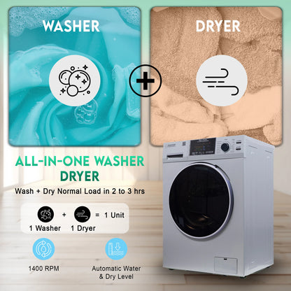 Equator 1.62 cu.ft./15 lbs All in One Combo Washer Dryer with Pet Cycle Silver