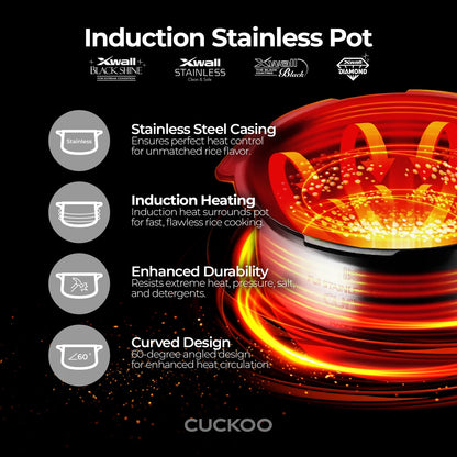 Cuckoo 10 Cup Dry Induction Heating Twin Pressure Rice Cooker with Micom Logic Tech, Nonstick Pot, Warmer, 25 Menu Modes and Voice Guide in White (CRP-LHTR1009FW)