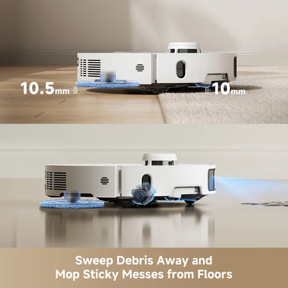 MOVA Robot P10 Pro Ultra Vacuum and Mop,  13,000Pa Suction 140°F Hot Water Auto Mop Washing & Drying, Dual Spinning Extenable Mop,10.5mm Lifting for Carpet, 360°Obstacle Avoidance, App Control