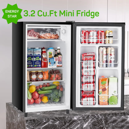 Mini Fridge 3.2 Cu. ft Single Door, 5 Star Energy Efficient, Low Noise, 5 Adjustable Thermostat & Removable Glass Shelves, Silver