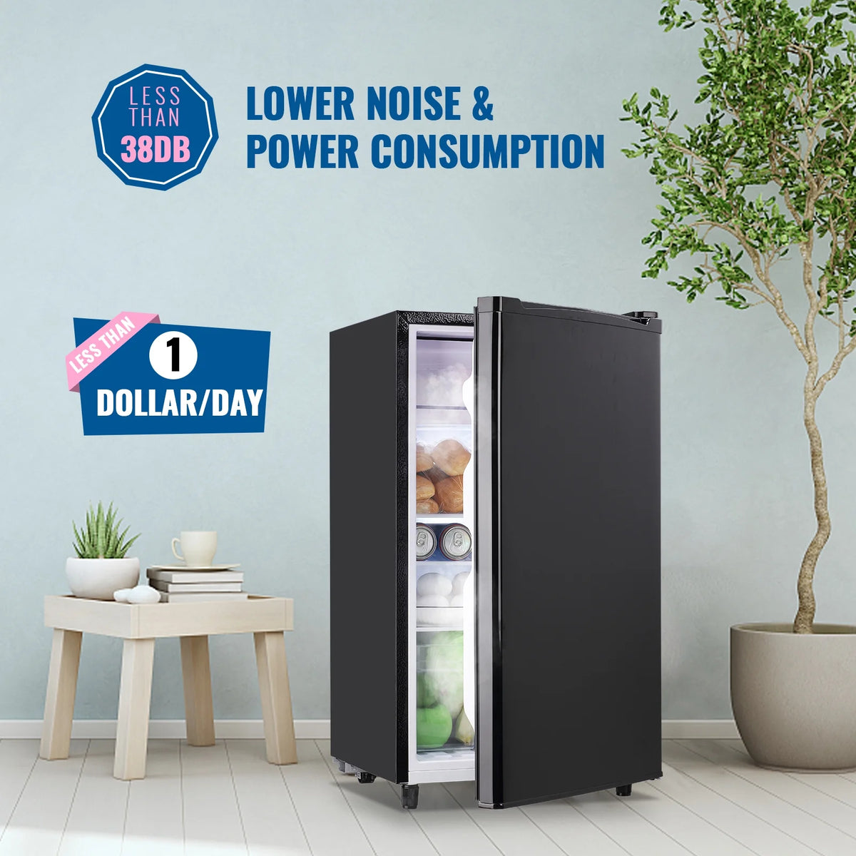 WANAI 3.2 Cu.ft Mini Refrigerator with 5 Temp Control Small Fridge Compact Size for Any Room Silver
