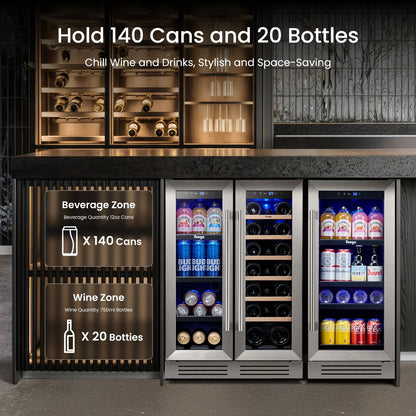 Yeego 30" Wine and Beverage Refrigerator,Two 15" Wine and Beverage Cooler Under Counter or Freestanding, Hold 33 Bottles and 80 Cans(Two Pack)