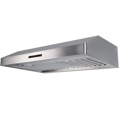 Pacific Economy Pro Under Cabinet Ducted Range Hood 30 inch - 850 CFM 3-Speed Powerful Kitchen Vent Hood - Electric Stainless Steel - Ultra Quiet, Glass Touch Control, 6W LED Lights PR6830AS