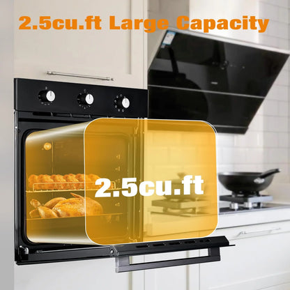 RIEDHOFF 24�?Single Wall Oven, 2.5 Cu.Ft Built-in Electric Single Wall Ovens with Mechanical Knobs, Double-Layered Glass Door, 5 Cooking Functions, 3000W 240V Ideal for Kitchen Oven