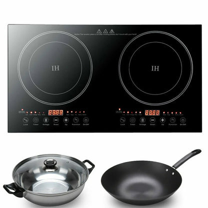 2400W 110V Electric 2-Burners Built in Dual Induction Cooking Cooker Cooktop Countertop