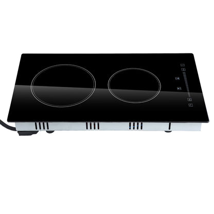 KFFKFF 2 Burner Electric Cooktop, 220-240V 1800W 20 Inch Built-in Electric Stove Ceramic Cooktop with Touch Screen, 9 Levels Settings, Overheat Protection with US Plug
