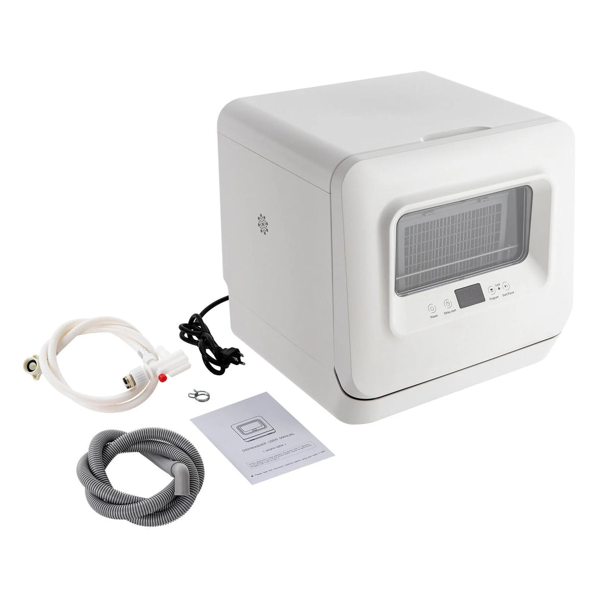 Modern Rectangular Portable Compact Countertop Mini Dishwasher with Water Tank Leak-Proof Air Dry White 120V 785W 17.32*16.25*16.69in for Apartments, Snack Bars, Dorms