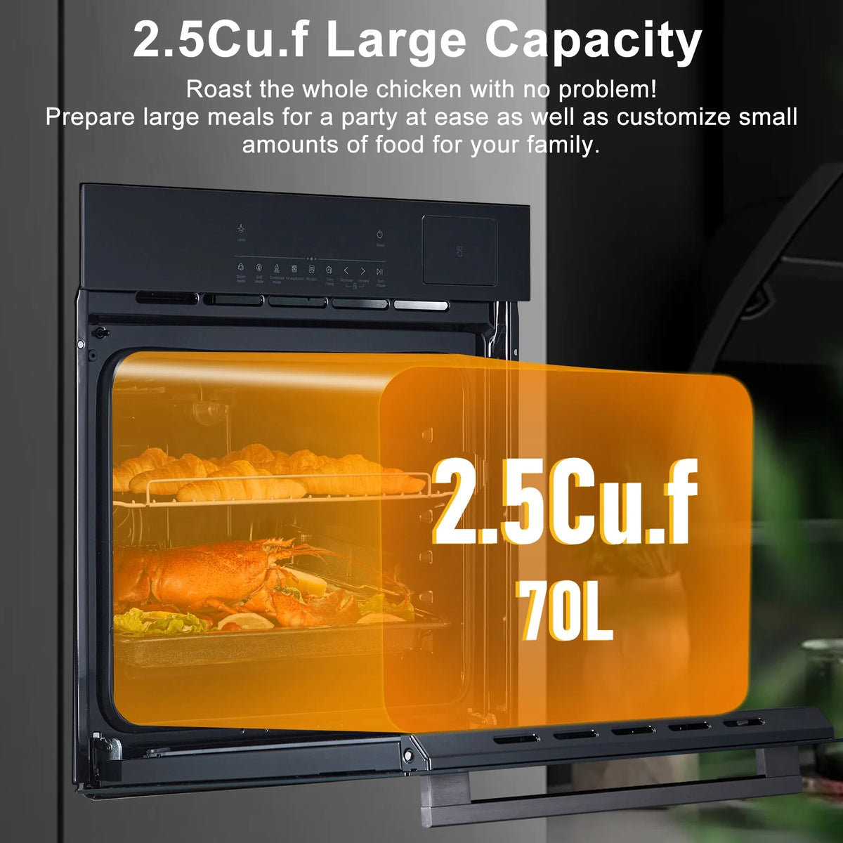 2025 New 24" Single Wall Ovens with 70L Capacity and 3000W 240V,Electric Wall Oven with 8 Cooking Functions & 108 Automatic Recipes,Touch Control,Safety Lock,Timer,2.5 CF Convection Built-in Oven