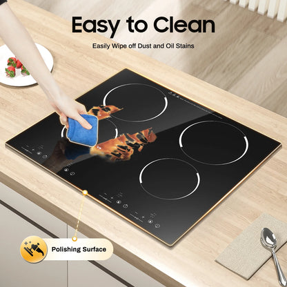 Peakora Electric Cooktop, Built-in Cooktop 3000W, Electric Stove Top with 4 Electric Burners, 9 Heating Level, Kid Safety Lock, Sensor Touch Control, 110V