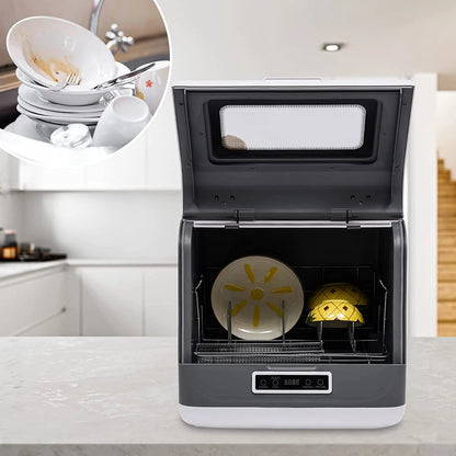 Countertop Dishwasher, Portable Dishwasher With Water Tank, 3 Washing Programs, 360-Degree Water Spraying, 75��C Hot Air Drying Technology, 110v, 1200w (Black+Brown)
