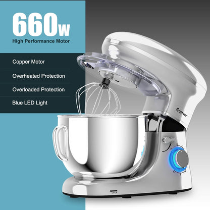 Costway 6.3 QT Tilt-Head Food Stand Mixer 6 Speed 660W wIth Dough Hook, Whisk & Beater Black
