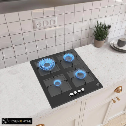K&H 4 Burner 24 Inch Built-in LPG/Propane Gas Stove Top Glass Surface Cast Iron Cooktop UL/ETL Certified 4-GCW-LPG