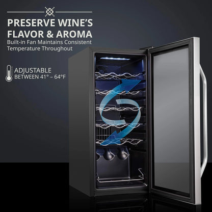 Ivation 18 Bottle Compressor Wine Refrigerator, Freestanding Wine Cooler with Lock, Stainless Steel