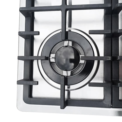 Stainless Steel 4-Burner Gas Stove, 3.0KW+1.75KW+1.0KW, Built-In Cooktop with Rotary Switch for Homes, Restaurants