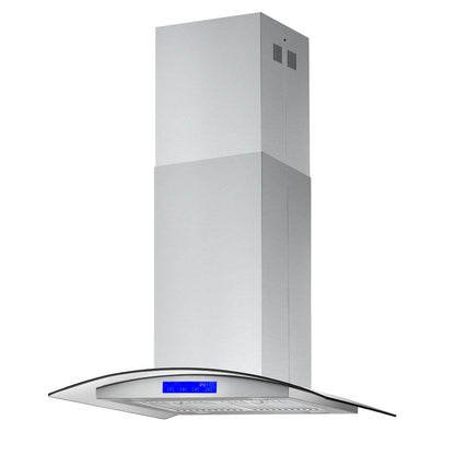 Cosmo 5 Piece Kitchen Appliance Packages with 30" Freestanding Electric Range 30" Island Range Hood 24" Built-in Fully Integrated Dishwasher French Door Refrigerator & 48 Bottle Wine Refrigerator