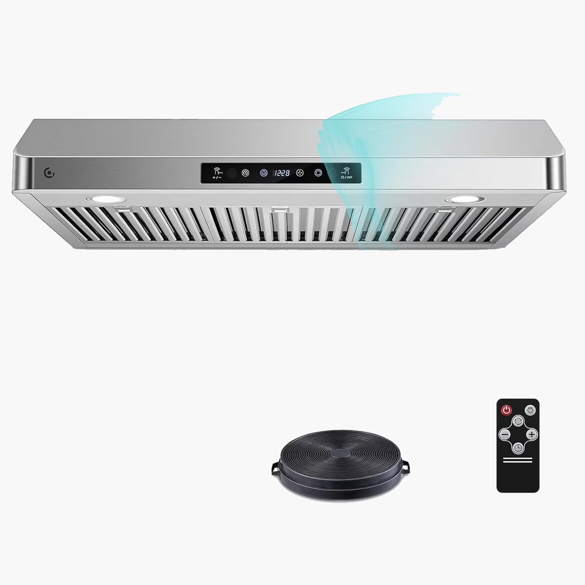 Sunmaki 36 inch Range Hood Under Cabinet 750CFM CFM with 4-Speed Gesture Sensing & Touch Control, Stainless Steel Kitchen Stove Vent Hoods with 2 LED Lights, Time Setting