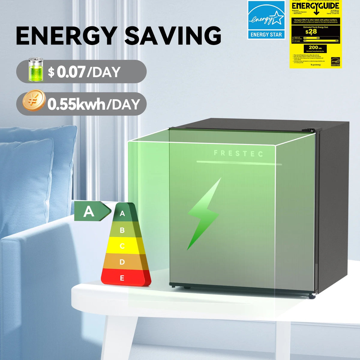 Frestec 1-Door Mini Fridge - 1.7 Cu Ft, Energy Star Rated, Perfect for Dorm or Apartment,Gray
