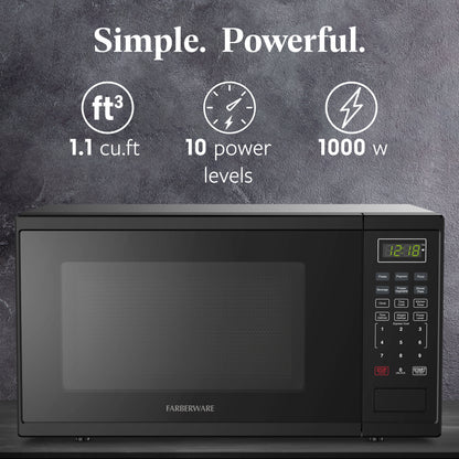 Farberware Countertop Microwave Ov 1100 Watts, 2.2 cu ft - Smart Sensor With LED Lighting and Child Lock - Perfect for Apartments and Dorms - Easy Clean Black Interior, Stainless Steel