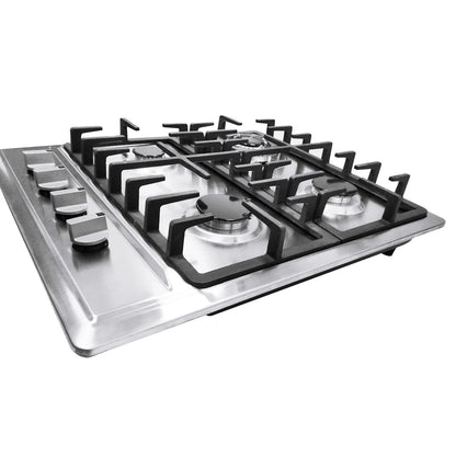 Stainless Steel 4-Burner Gas Stove, 3.0KW+1.75KW+1.0KW, Built-In Cooktop with Rotary Switch for Homes, Restaurants