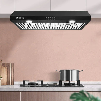 Range Hood 30 inch Under Cabinet,Black Stainless Steel Range Hood with 500 CFM,Ductless Range Hood Black,Kitchen Vent Hood 30 inch with 3 Way Venting,Baffle Filters,LED Light