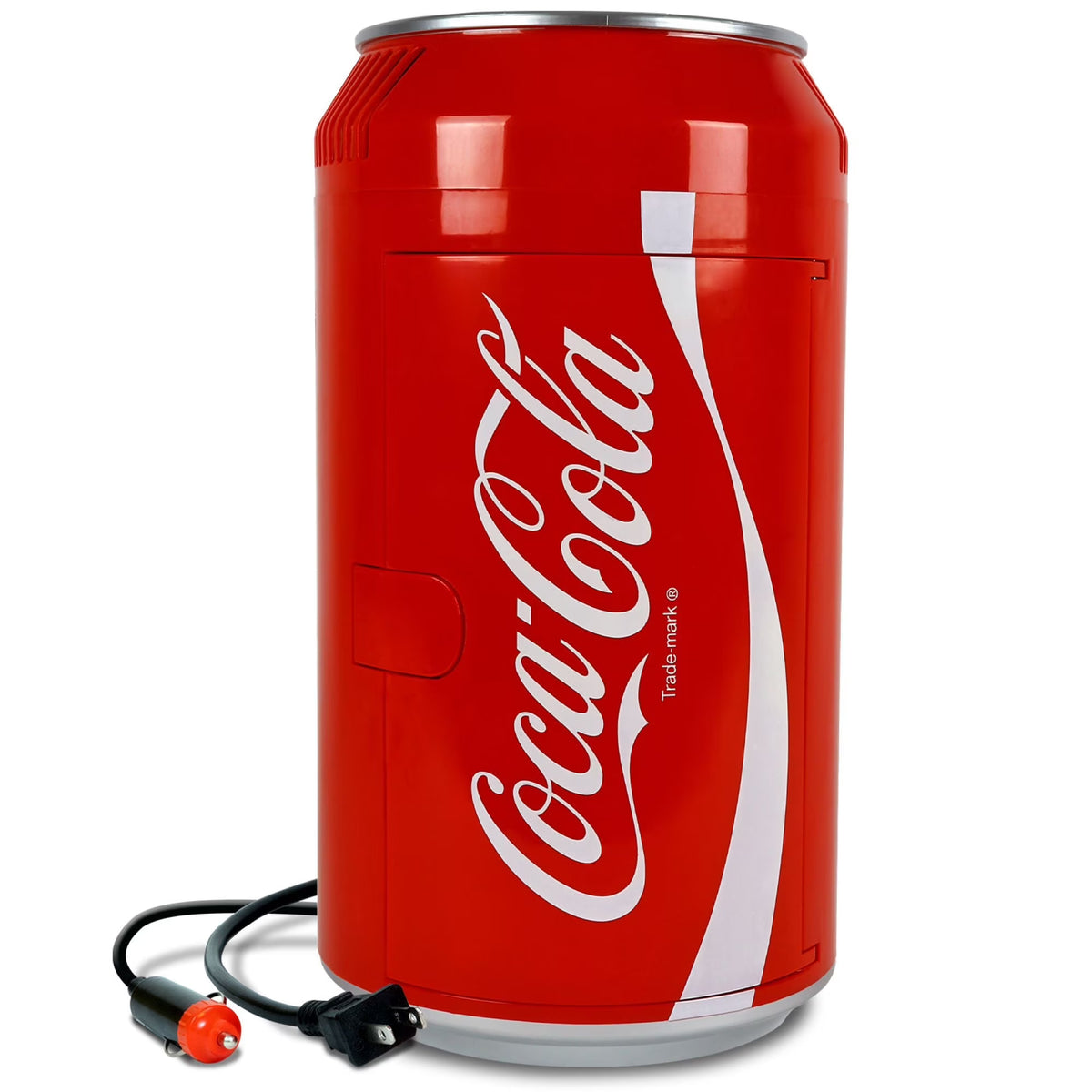 Coca-Cola 8 Can Portable Mini Fridge w/ 12V DC and 110V AC Cords, 5.4L (5.7 qt) Can Shaped Personal Cooler, Red, Travel Fridge for Drinks, Snacks, Lunch, Home, Office, Dorm Room, RV
