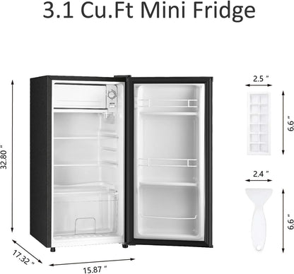 Kcpolre 3.1 Cu.Ft Mini Fridge with Freezer, Adjustable Thermostat, Removable Glass Shelves & Fruit Basket for Dorm Room, Office, Bedroom, Pink