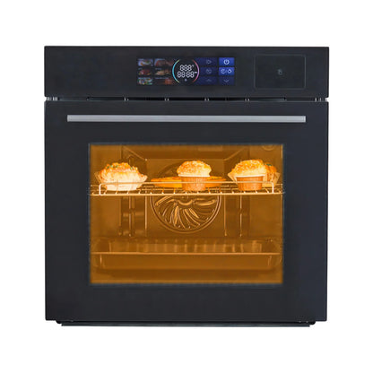 24" Built-in Electric Ovens with 70L Capacity, 3000W Single Wall Oven with View Window, Steam & Grill Oven 2 in 1, 8 Cooking Functions & 108 Automatic Recipes, 3D Surround Heating, LED Screen