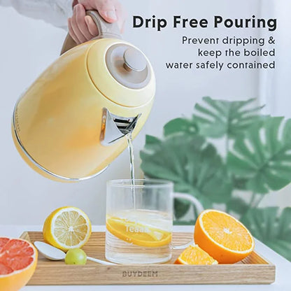BUYDEEM K640 Stainless Steel Electric Tea Kettle with Auto Shut-off 1.7 L, 1440W (Mellow Yellow)