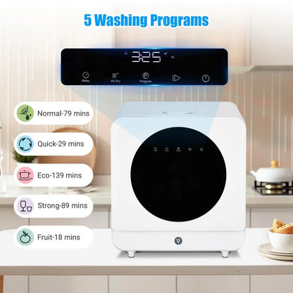 Towallmark 5 Program, Countertop Dishwasher, Portable Dishwasher with Touch Control, Air Drying Function, 2 In 1 Tabletop Dishwasher for Home Apartments, White